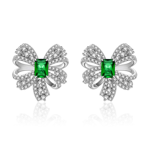 Radiant Shaped Cut Green Sterling Silver Earrings