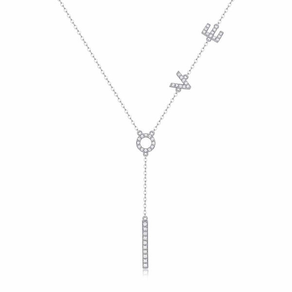 Round Shaped Cut Moissanite Letter Sterling Silver Necklace