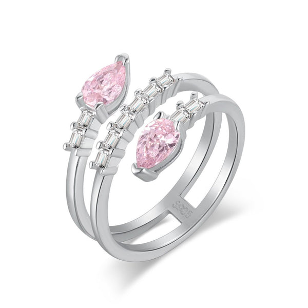 Pearl Shaped Cut Pink Sterling Silver Open Ring
