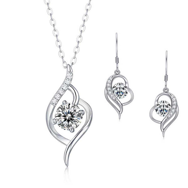 Heart Design Moissanite Silver Two Piece Set