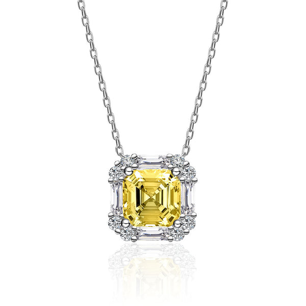 Asscher Shaped Cut Light Yellow Sterling Silver Necklace