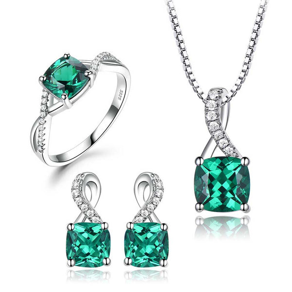 Cushion Shaped Cut Sterling Silver Three Piece Set