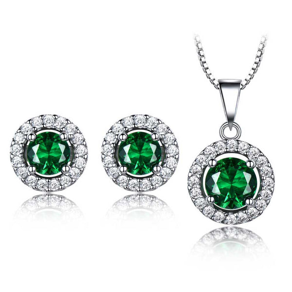 Round Shaped Cut Sterling Silver Earrings Necklace Two Piece Set