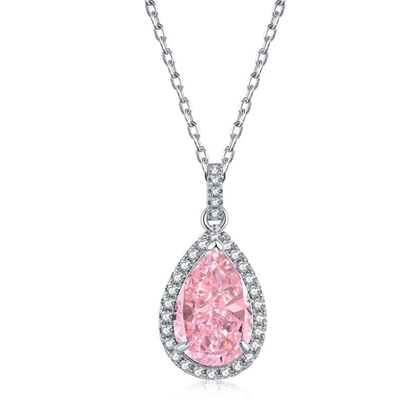 Pearl Shaped Cut Pink Sterling Silver Necklace