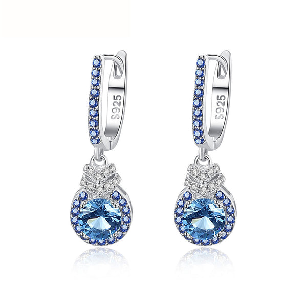 Round Shaped Cut Blue Sterling Silver Earrings