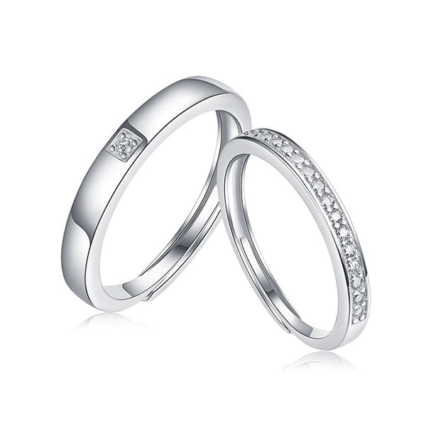 Round Shaped Cutting Moissanite Couple Sterling Silver Set Open Ring