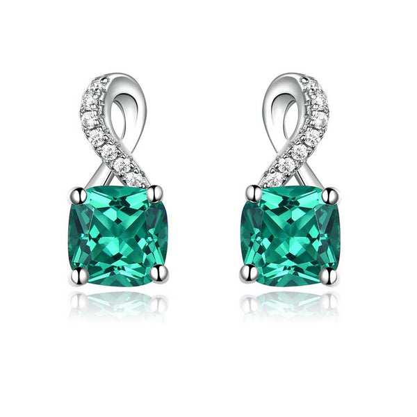 Cushion Shaped Cut Green Sterling Silver Earrings