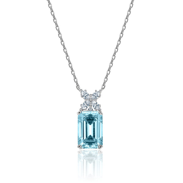 Emerald Shaped Cut Blue Sterling Silver Necklace