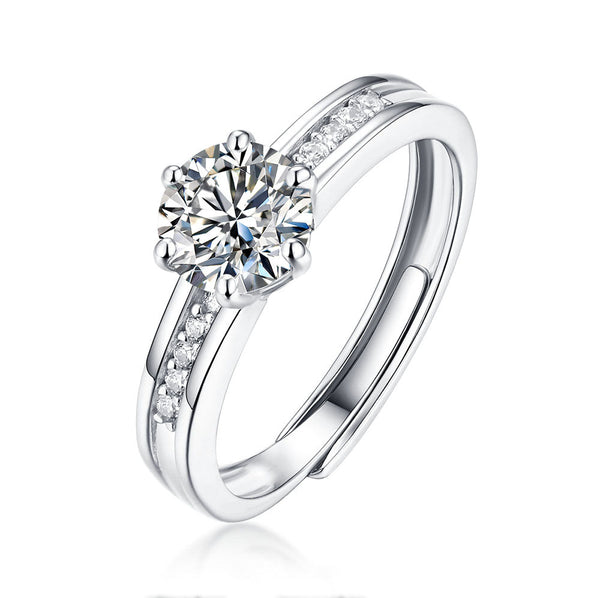 Round Shaped Cut Moissanite Sterling Silver Open Ring