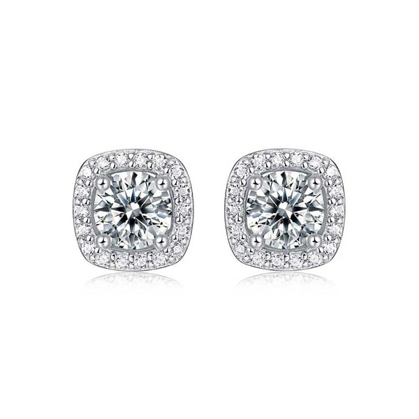Round Shaped Cut Moissanite Square Sterling Silver Earrings