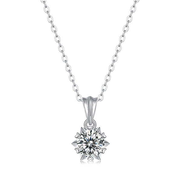 Round Shaped Cut Moissanite Ice Flower Sterling Silver Necklace