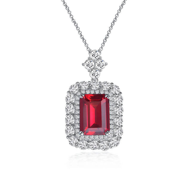 Double Halo Princess Shaped Cut Sterling Silver Necklace