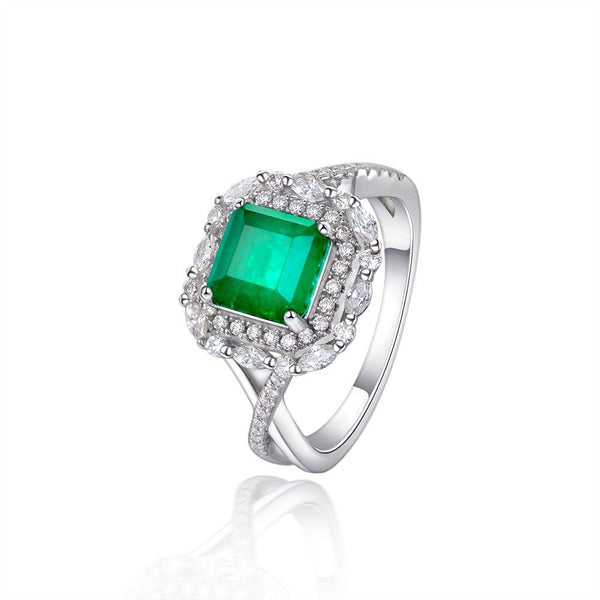 Double Halo Twisted Green Sterling Silver Ring