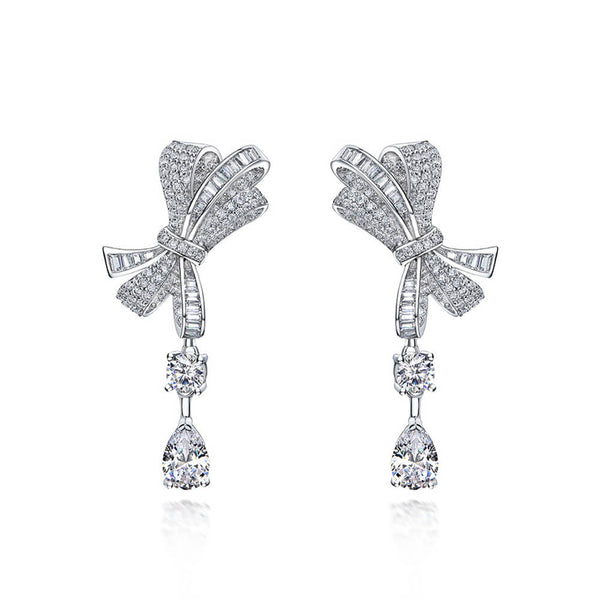 Bowknot Pear Cut Sterling Silver Drop Earrings