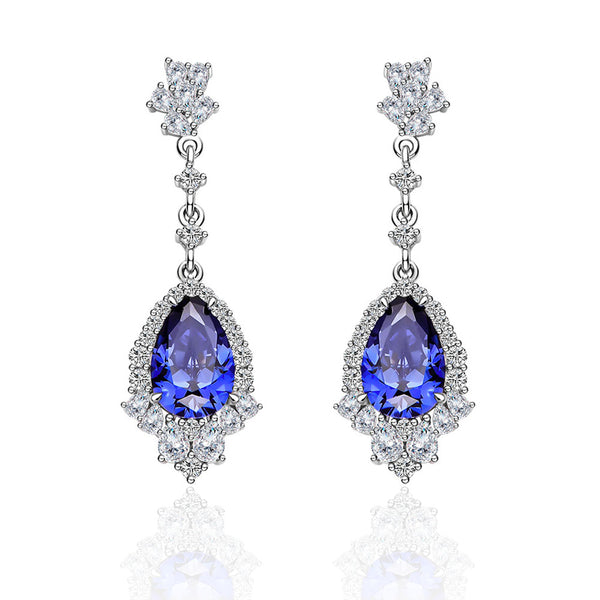 Pearl Shaped Cut Sea Blue Sterling Silver Earrings