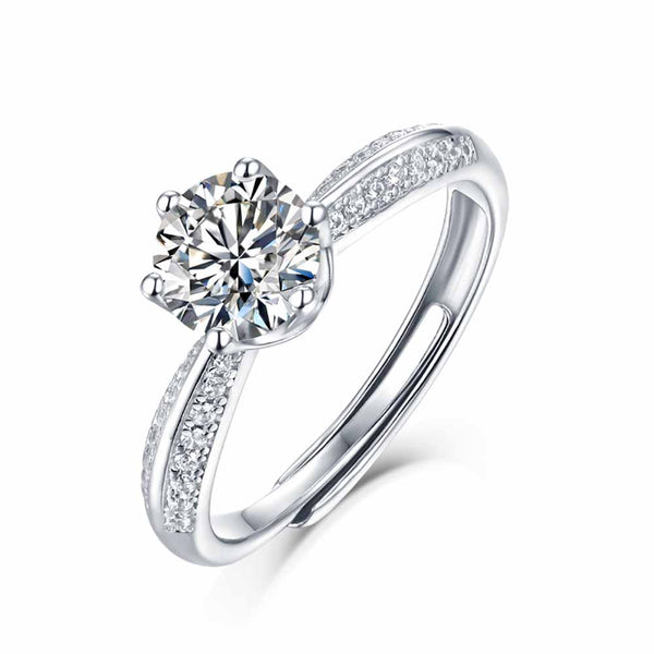 Round Shaped Cut Moissanite Sterling Silver Open Ring