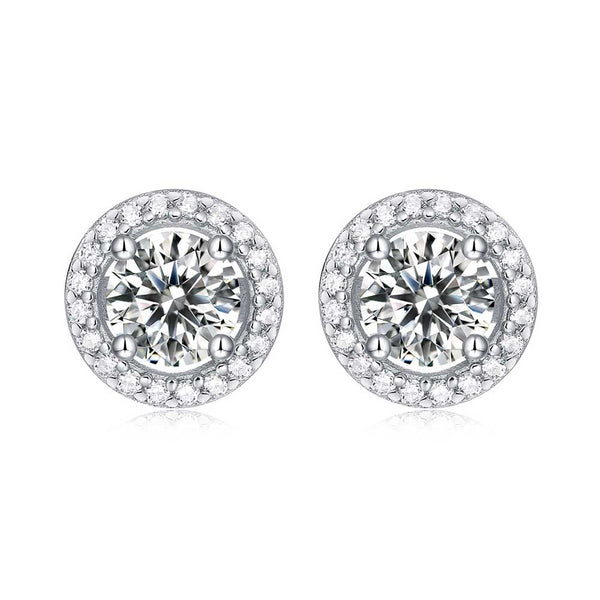 Round Shaped Cut Moissanite Sterling Silver Earrings