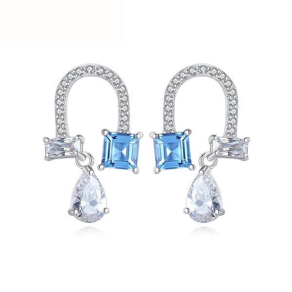 Princess Shaped Cut Blue Sterling Silver Earrings