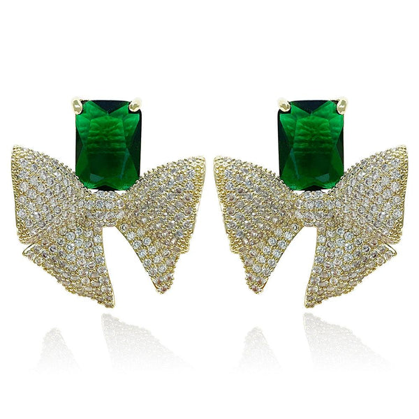 Bow Design Princess Shaped Cut Earrings - Monarjew