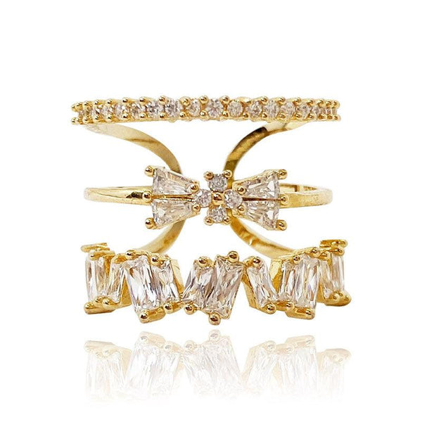 Bow Design Trapezoidal Cutting Multi-layer Open Ring - Monarjew