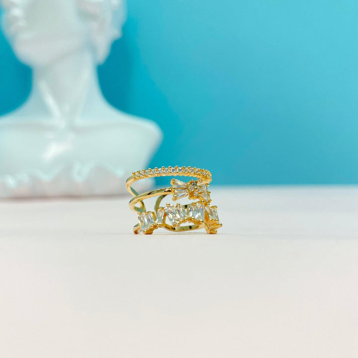 Bow Design Trapezoidal Cutting Multi-layer Open Ring - Monarjew