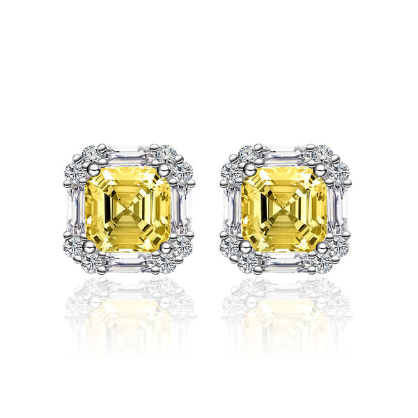 Asscher Shaped Cut Light Yellow Sterling Silver Earrings