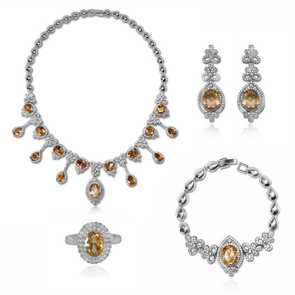 Coffee Colored Pattern Oval Shaped Cut Four Piece Set - Monarjew