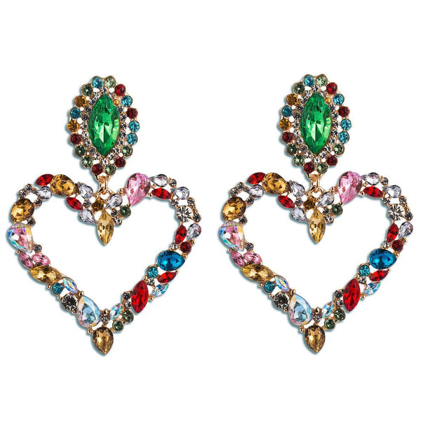 Colorful Diamond Studded Love Earrings - Monarjew