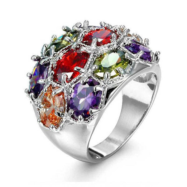 Colorful Oval Shaped Cut Ring - Monarjew