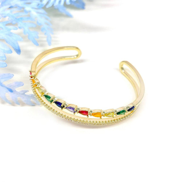 Colorful pear shaped cut double-layer open Bracelet - Monarjew