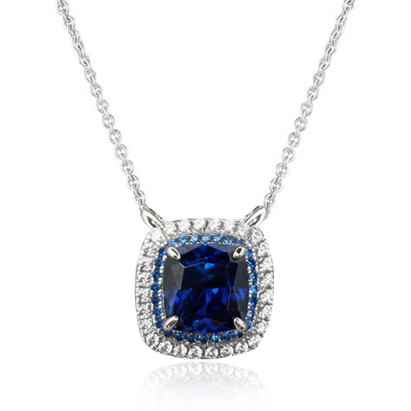 Deep Sea Blue Cushion Shaped Cutting Necklaces