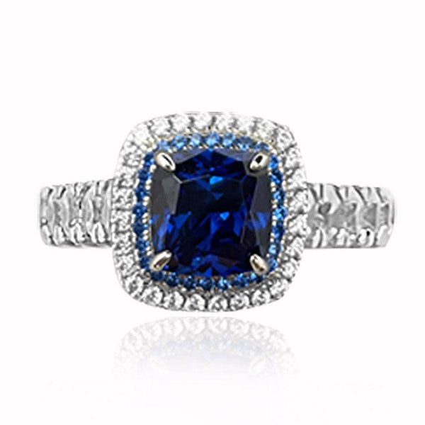 Sapphire Blue Cushion Shaped Cutting Sterling Silver Ring