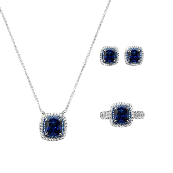 Deep Sea Blue Cushion Shaped Cutting Three Piece Set - Monarjew