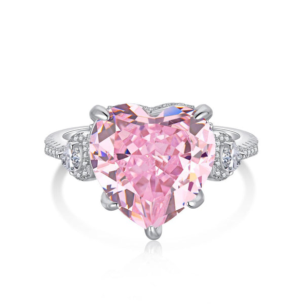 Heart Shaped Cut Pink Sterling Silver Ring