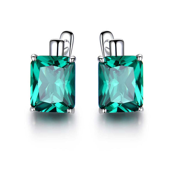 Cushion Shaped Cut Emerald Green Sterling Silver Earrings