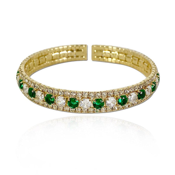 Emerald Green Round Shaped Cut Open Bracelet - Monarjew