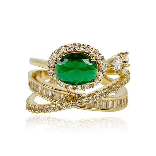 Emerald Multilayer Oval Shaped Cut Open Ring - Monarjew