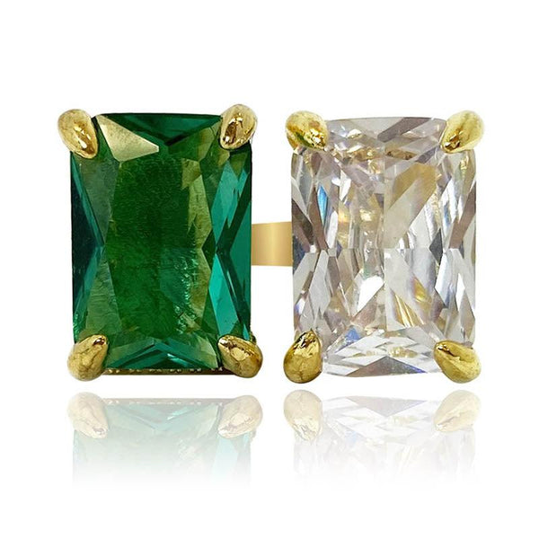 Emerald Radiant Shaped Cocktail Open Ring - Monarjew