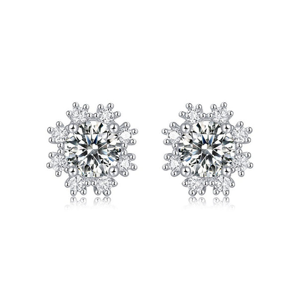 Round Shaped Cutting White Snow Moissanite Sterling Silver Earrings