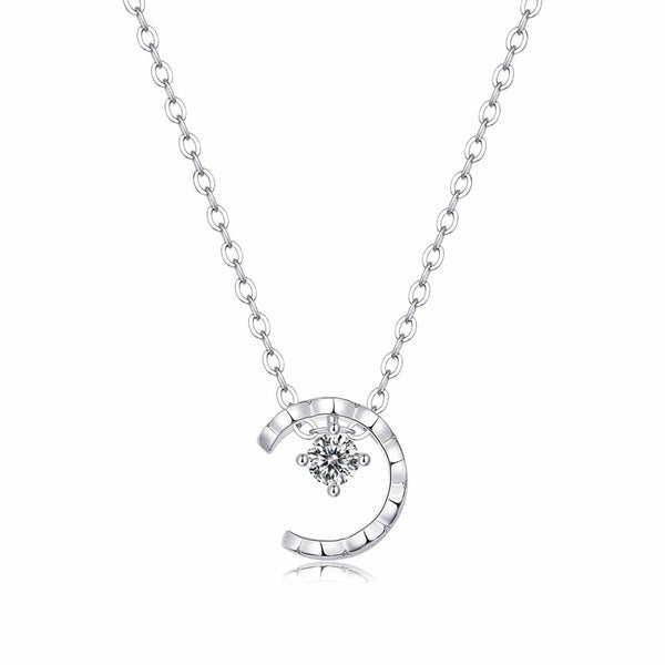 Round Shaped Cut Moissanite Moon Sterling Silver Necklace