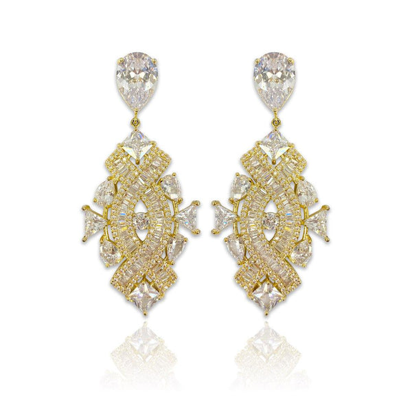 Gold Cross Curve Line Silver Needle Earrings - Monarjew