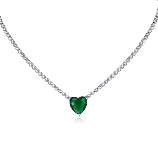 Green Heart-shaped Straight Chain Full Drill Choker - Monarjew