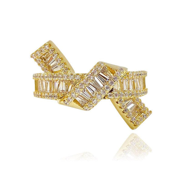 Knot Design Trapezoidal Cutting Hollow Open Ring - Monarjew