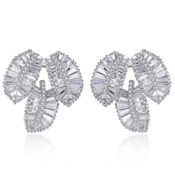 Leaf Element Design Silver Needle Earrings - Monarjew
