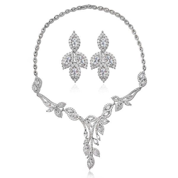 Leaf Element Necklace Earrings Two Piece Set - Monarjew