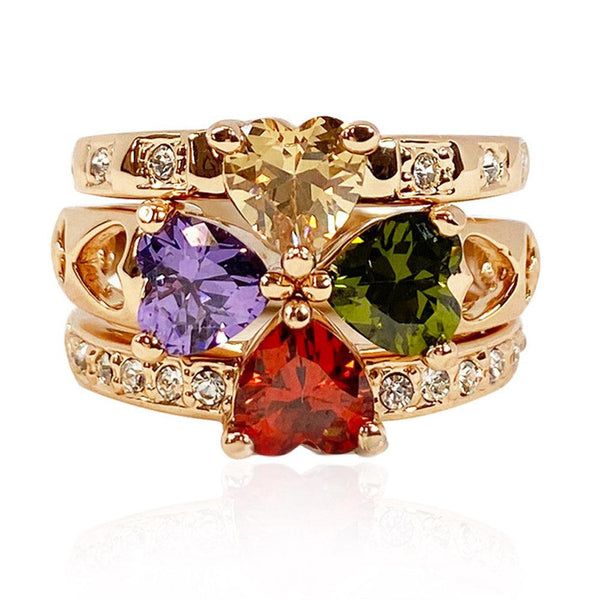 Lucky Clover Love Gem Separable Three Piece Ring Set - Monarjew