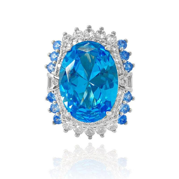 Moire Split Stone Oval Shaped Cut Open Ring - Monarjew