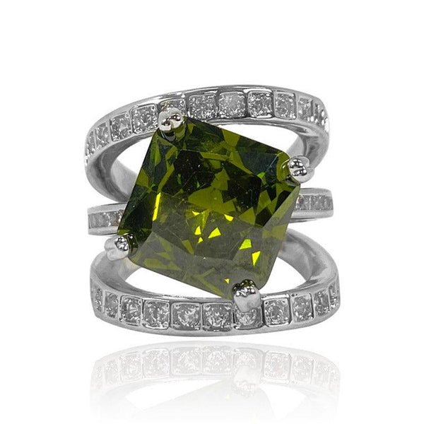 Olive Emerald Three-layer Open Ring - Monarjew