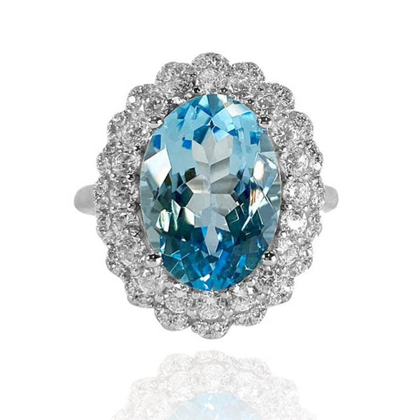 Oval Shaped Cut Blue Open Ring - Monarjew