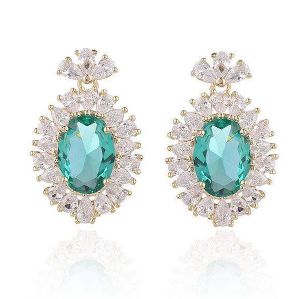 Oval Shaped Cut Olive Green Earrings - Monarjew